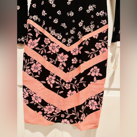 LULAROE DEBBIE DRESS BLACK & BARBIE PINK ROSES & CHEVRON PRINT SIZE XS - Picture 6 of 14